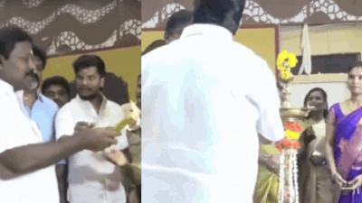 Tvk Mla Navalpattu Viji: Argument over lighting lamp: TVK MLA knocks candle off from Congress MP’s hand at govt event | Trichy News